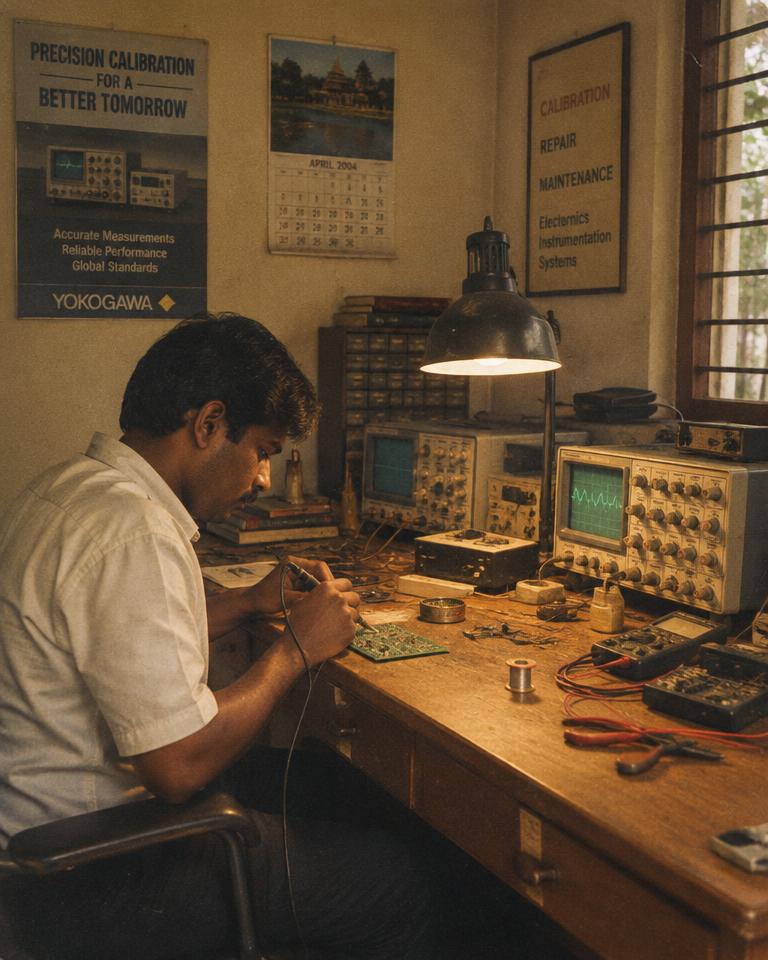 Engineer at a calibration workbench